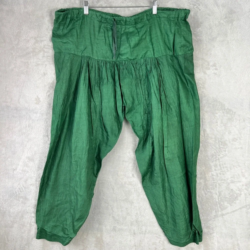 Vintage Textured Harem MC Hammer Pants Green Boho Baggy Trousers one size